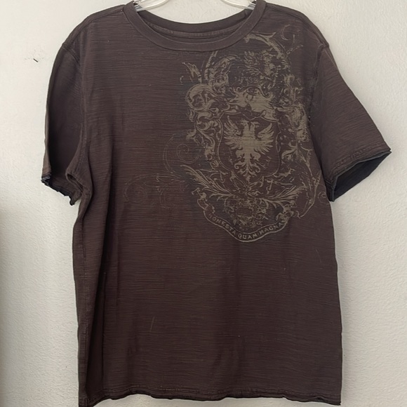 MENS DARK BROWN CHALC DESIGNER SHORT SLEEVE SHIRT - Picture 3 of 6